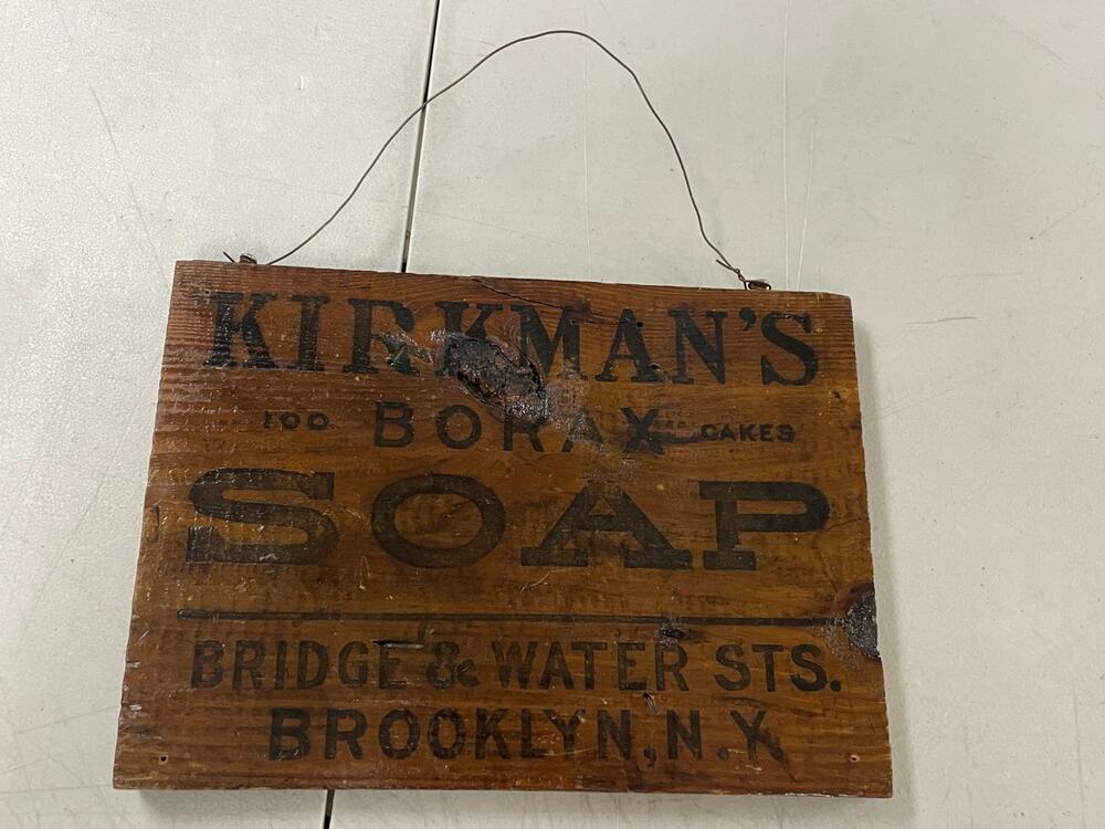 Vintage 1940'S Kirkman Borax Soap Bar Brooklyn, N.Y. Wood Hanging Decor